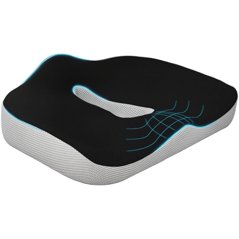 Homcom - Coussin siège de chaise de bureau en mousse à mémoire de forme - coussin coccyx ergonomique - maille gris noir