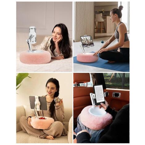 Coussin support pour tablette, support de téléphone réglable à 360° pour le lit, rose