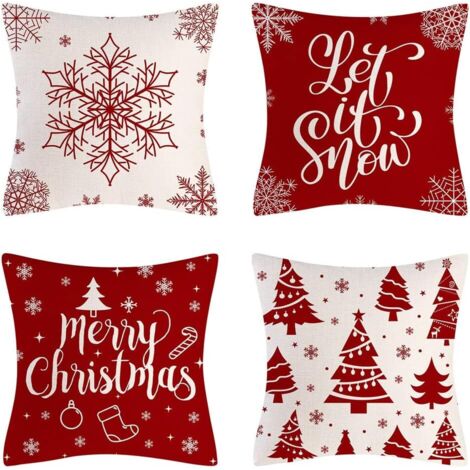 Coussin Taie d'oreiller de No毛l, 4pcs Housse de Coussin No毛l 45x45cm Housse de Coussin d茅co No毛l, Taie d'oreiller en Lin de No毛l pour Decoration Noel Int茅rieur Maison Les Voitures Canap茅s