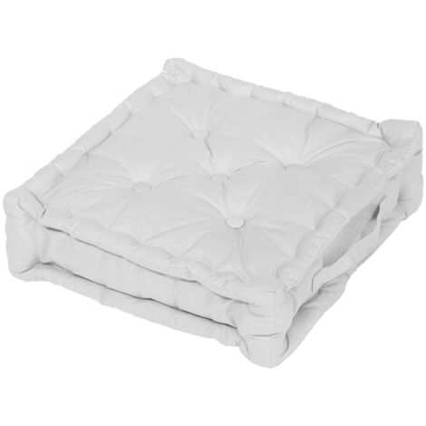 Coussin tapissier Panama en coton - 50 x 50 x 10 cm - Blanc - Livraison gratuite