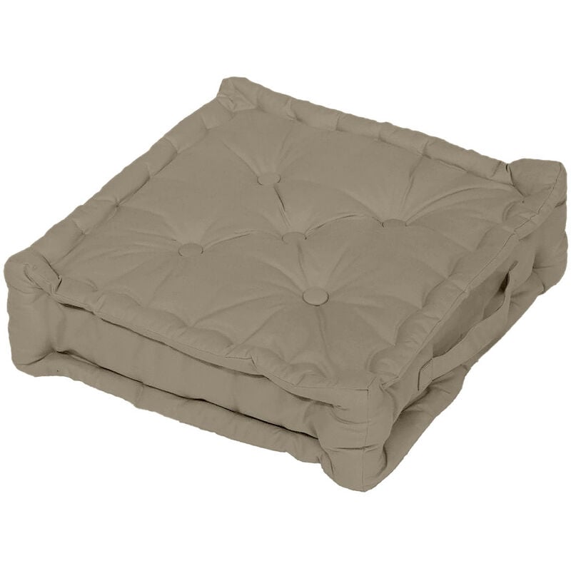 Soleil D Ocre - Coussin tapissier en coton 50x50x10 cm panama taupe, par Soleil d'Ocre