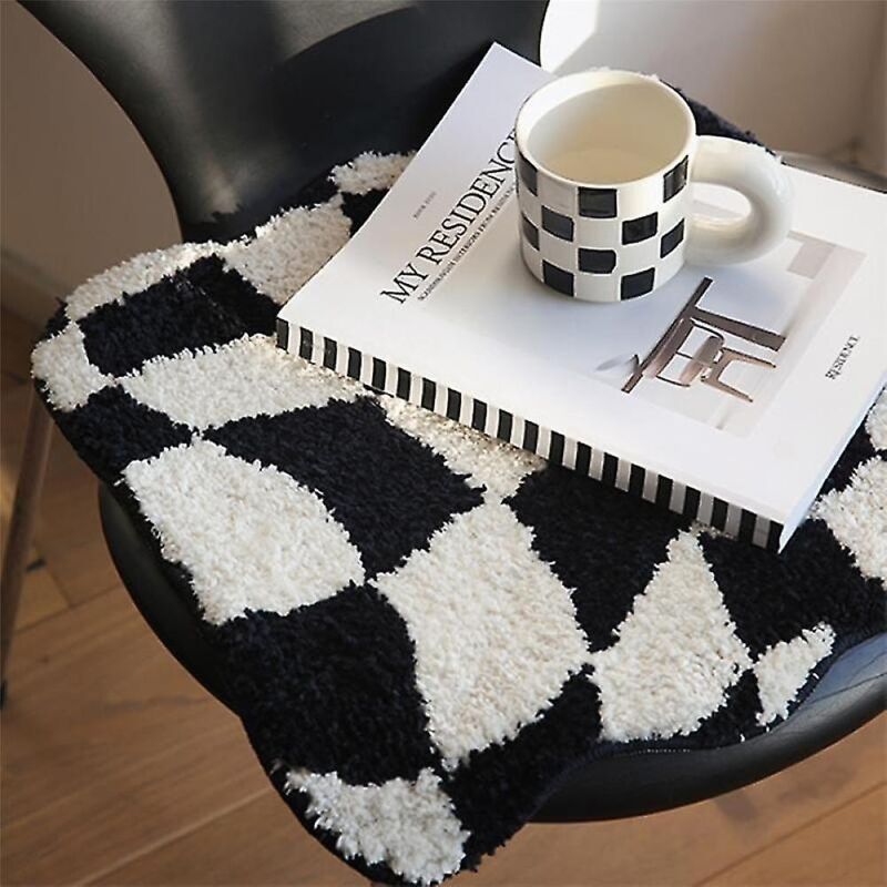 Fei Yu - Coussin touffeté doux chic en sergé à grilles carrées pour chaise de sol, canapé, maison, bureau, décoration chaleureuse pour l'automne