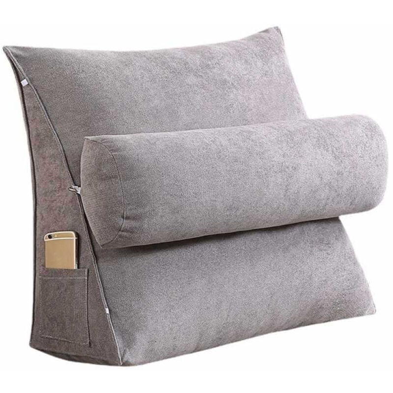 Basetbl - Coussin triangulaire pour canapé, taille moyenne, gris fumé, avec appui-tête, 45 x 45 x 20 cm