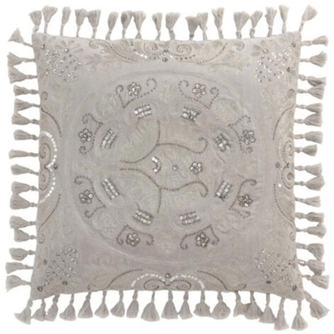 Coussin Velours à Pompons "Marocain" 45x45cm Gris