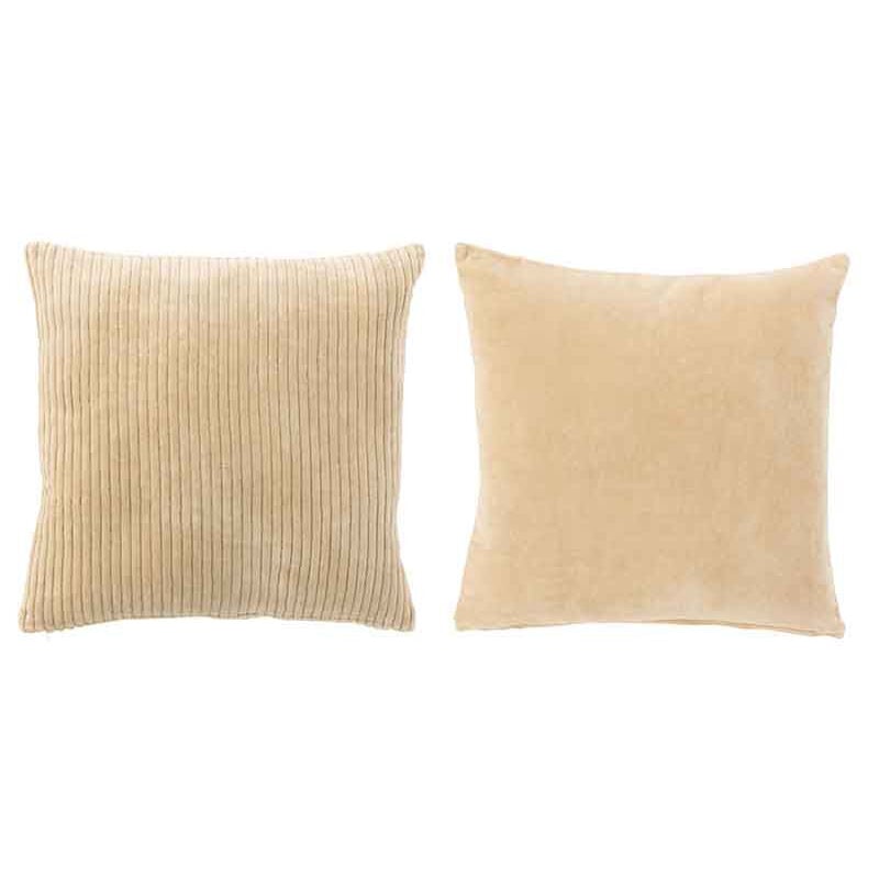 Lot de 2 coussins velours carre beige 10x45x45cm