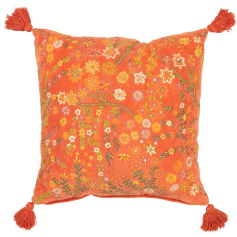 Coussin Velours Design Fleurs "Mexican" 50x50cm Orange
