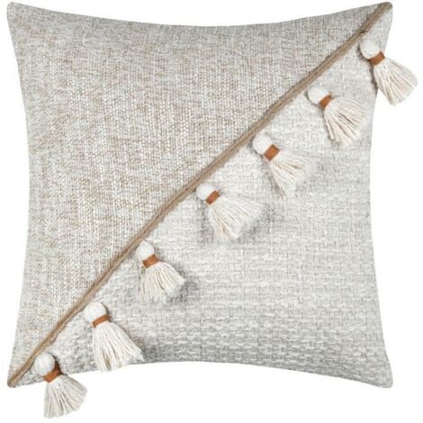 Coussin ZIANA 45x45 à franges beige