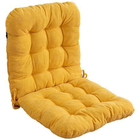 Coussinet de chaise intégré chenille uni jaune, sangle élastique 40×80cm, pour cuisine et salle à manger