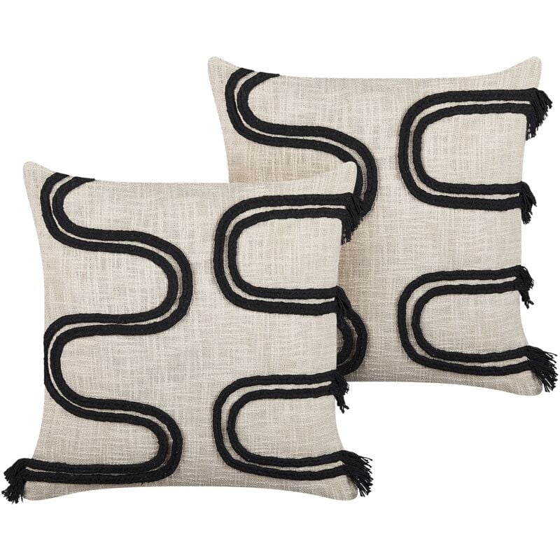 Beliani - Coussins Décoratifs en Coton Beige et Noir 45 x 45 cm Design Moderne Lot de 2 Fuchsia