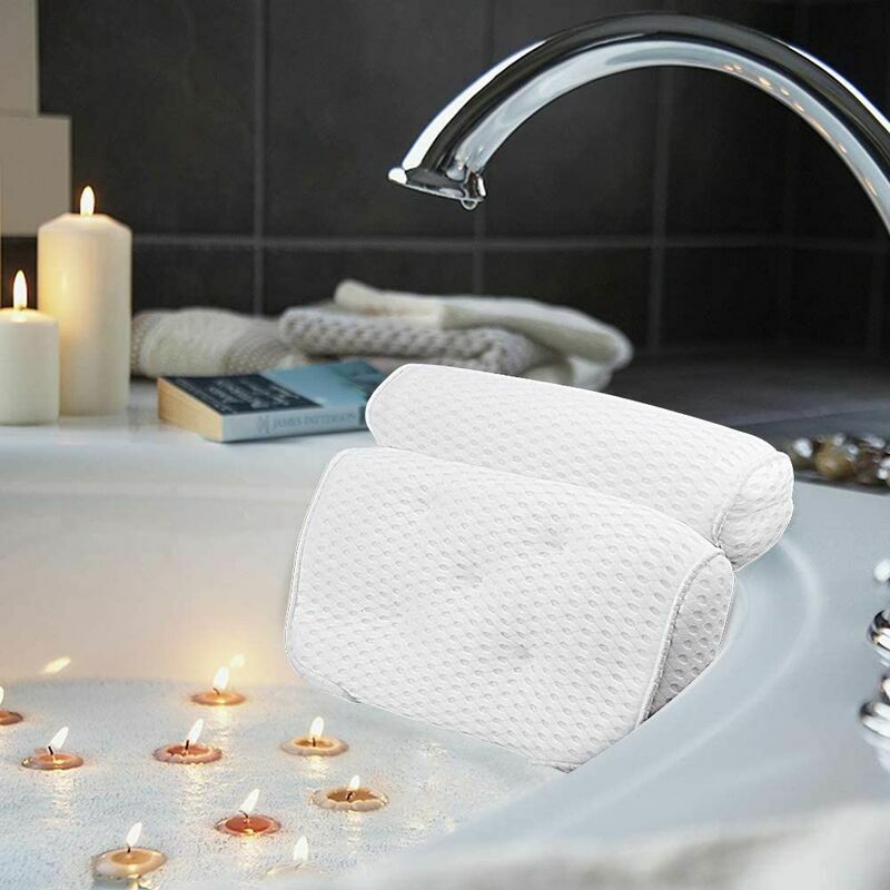 Coussins de bain, oreillers de luxe pour le bain et le spa avec technologie 4D Air Mesh et 7 ventouses, Ensoleillé