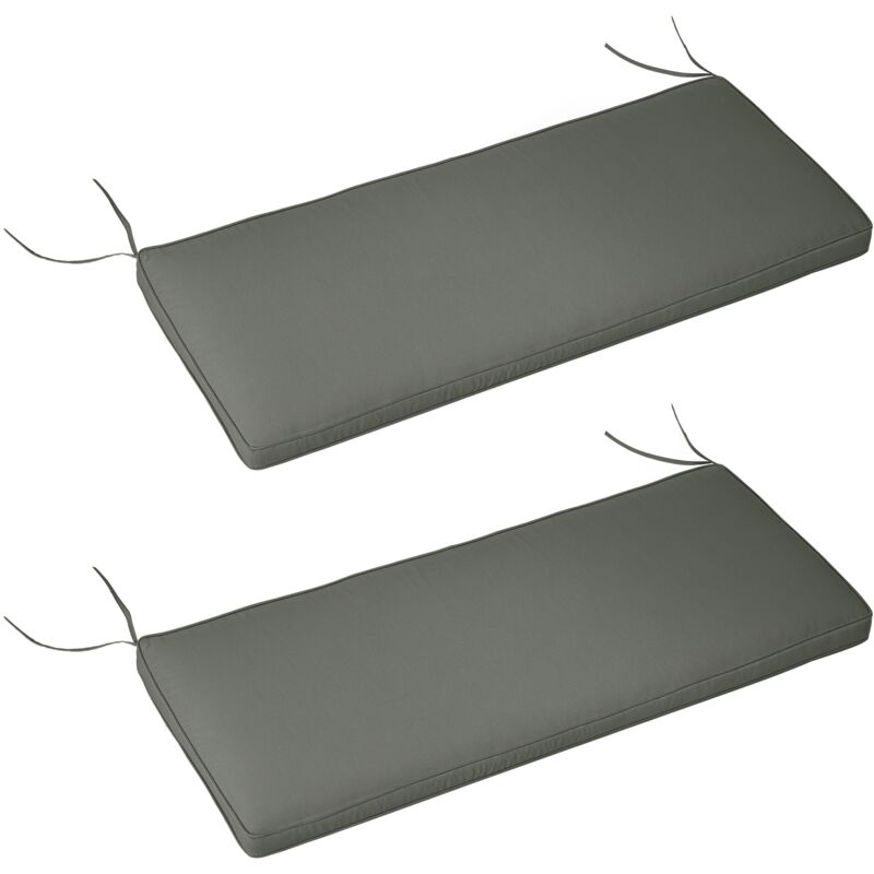 Coussins de banc de jardin déhoussables - coussins balancelle - lot de 2 - dim. 120L x 50l cm - rembourrage 5 cm - cordons d'attache - polyester gris