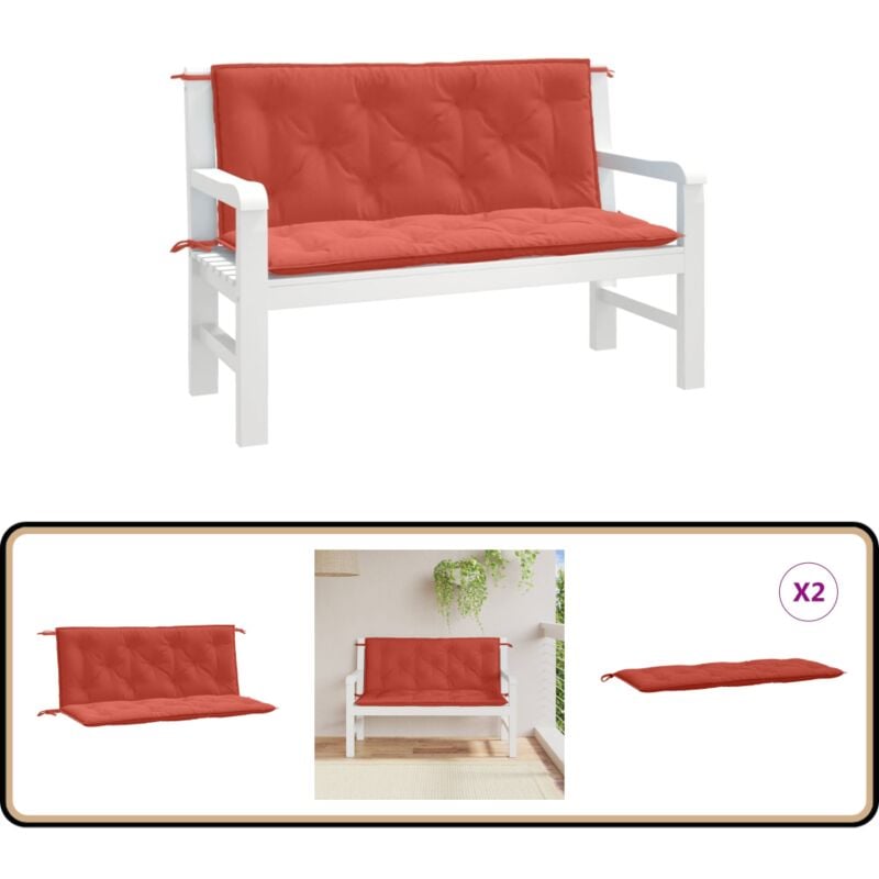 Coussins de banc de jardin lot de 2 rouge mélangé tissu - Coussin De Banc - Coussin D'extérieur - Coussin Décoratif - Coussin Jardin - Housse De