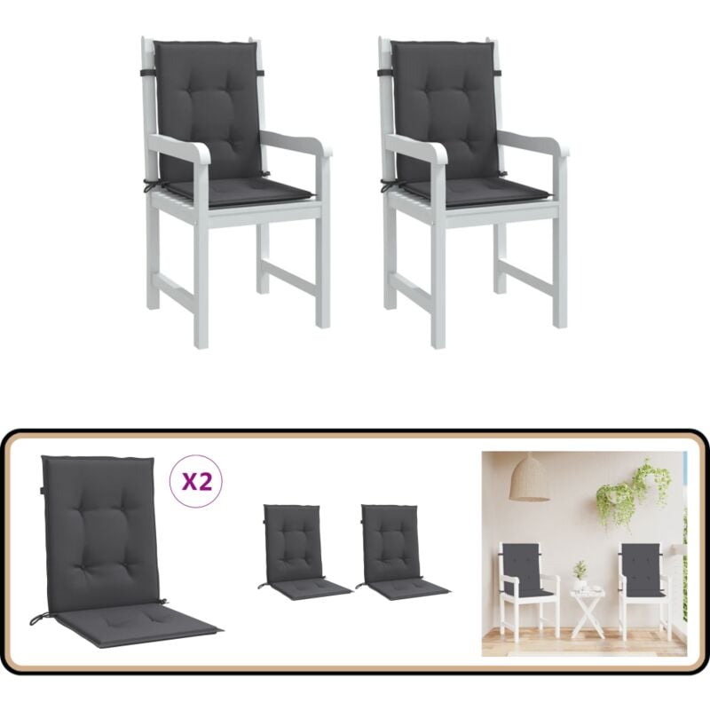 Coussins de chaise à dossier bas lot de 2 anthracite mélangé - Coussin Chaise - Coussin Exterieur - Coussin Jardin - Coussin Confortable - Housse