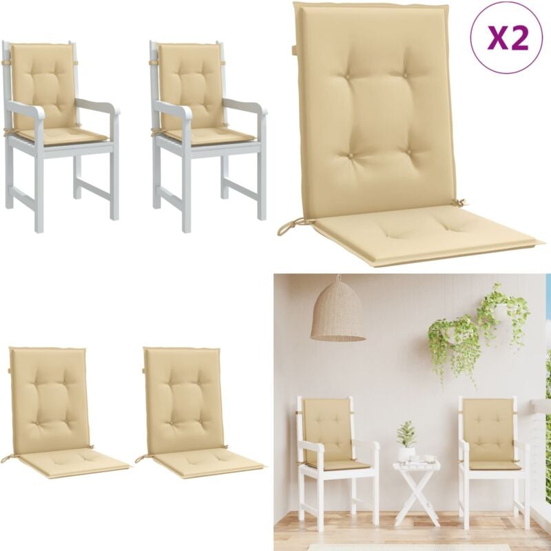 Coussins de chaise à dossier bas lot de 2 beige mélangé tissu - Coussin Chaise - Coussin Exterieur - Coussin Décoratif - Coussin Confortable