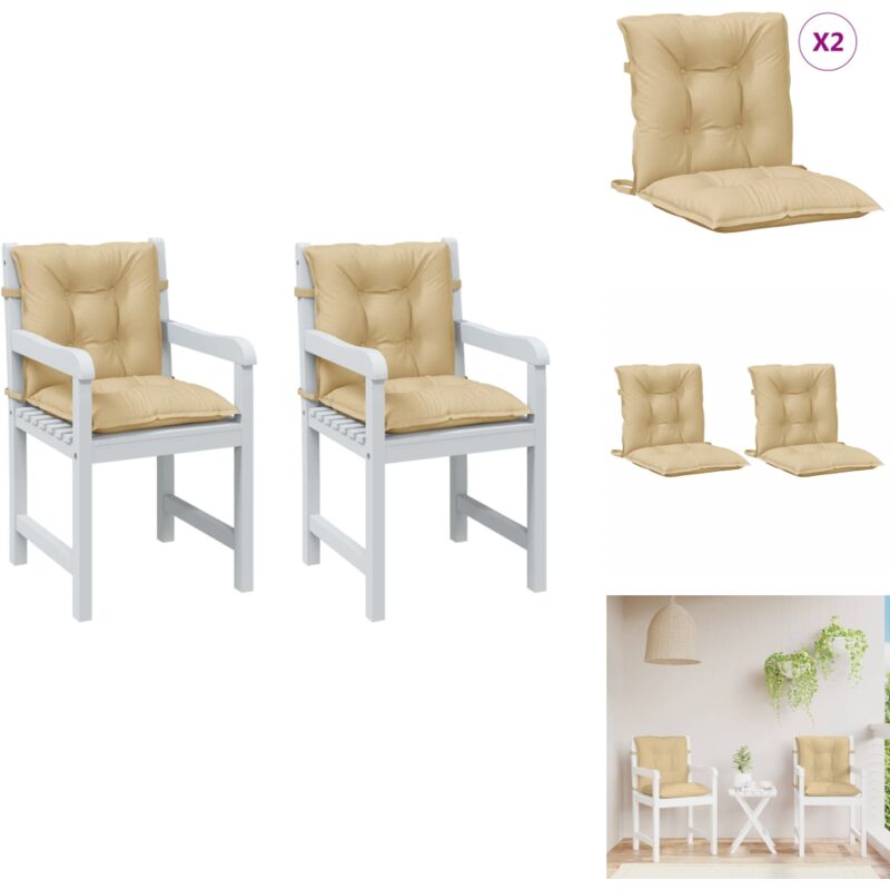 Coussins de chaise à dossier bas lot de 2 beige mélangé tissu - Coussin Chaise - Coussin Exterieur - Coussin Jardin - Coussin Patio - Coussin