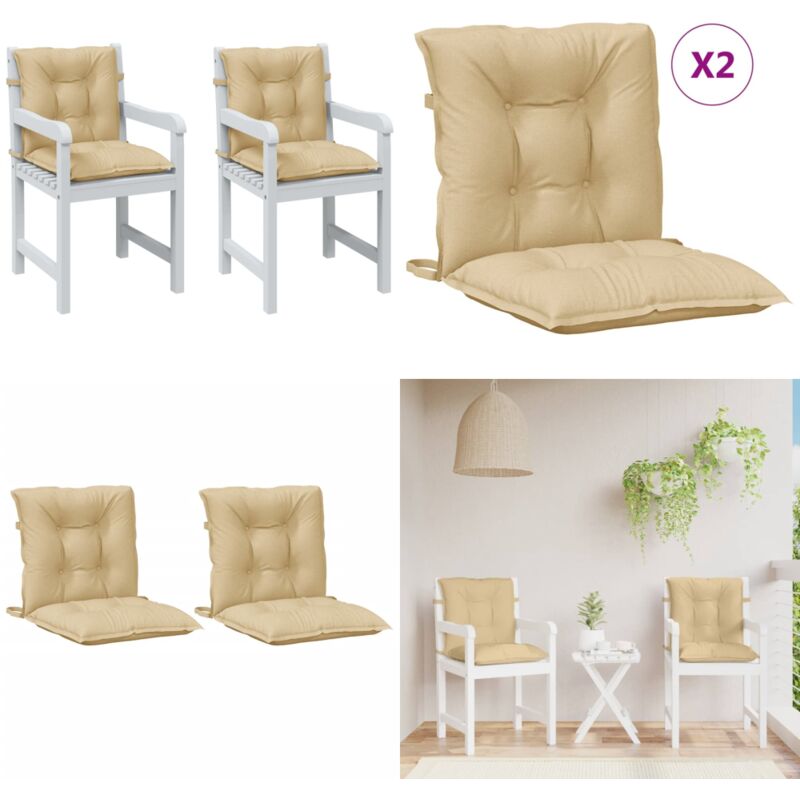 Coussins de chaise à dossier bas lot de 2 beige mélangé tissu - Coussin Chaise - Coussin Exterieur - Coussin Jardin - Coussin Patio - Coussin