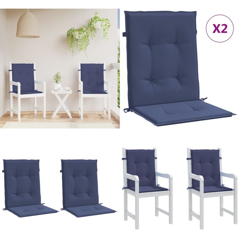 Coussins de chaise à dossier bas lot de 2 bleu marine tissu - Coussins De Chaise - Coussins Exterieurs - Coussins Patio - Cushions Bleus - Cushions