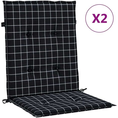 Coussins de chaise à dossier bas lot de 2 noir à carreaux tissu