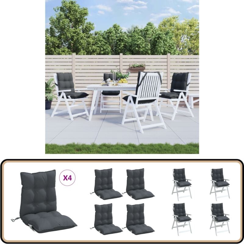 Vidaxl - Coussins de chaise à dossier bas lot de 4 anthracite - Coussin Chaise - Coussin Exterieur - Coussin Jardin - Coussin Confortable - Coussin