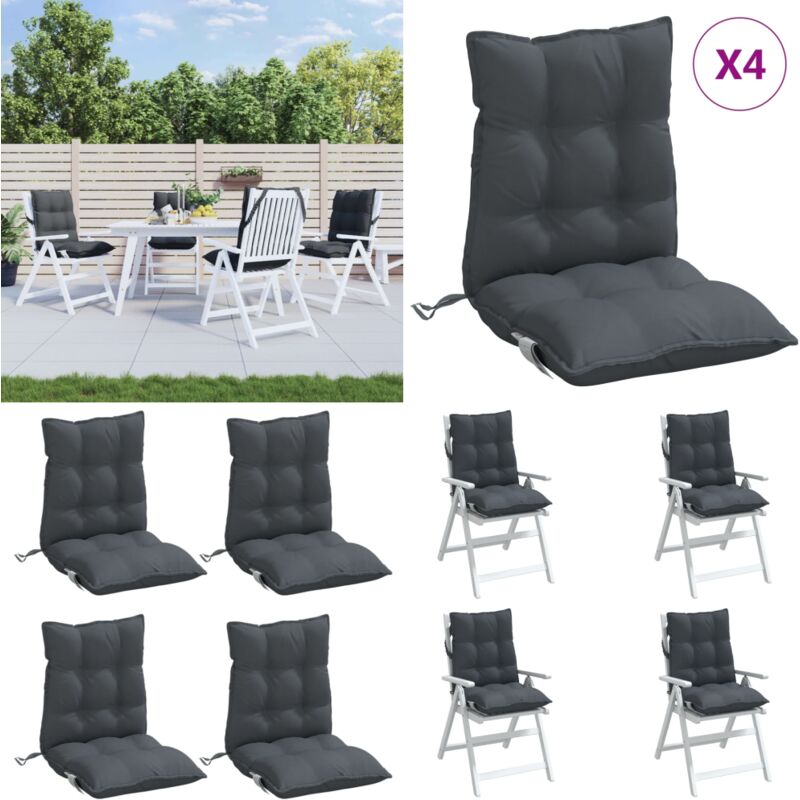 Coussins de chaise à dossier bas lot de 4 anthracite - Coussin Chaise - Coussin Exterieur - Coussin Jardin - Coussin Confortable - Coussin Design