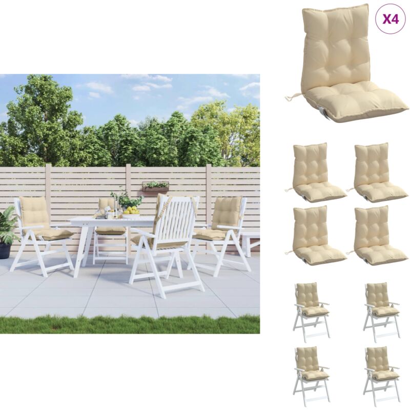 Coussins de chaise à dossier bas lot de 4 beige tissu oxford - Coussin De Chaise - Coussin Exterieur - Coussin Patio - Coussin Jardin - Housse De