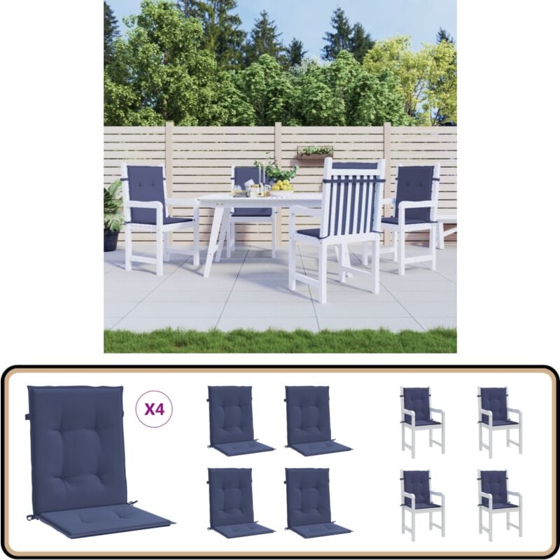 Coussins de chaise à dossier bas lot de 4 bleu marine tissu - Coussins De Chaise - Coussins Exterieurs - Coussins Décoratifs - Cushions Bleus