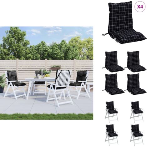 Coussins de chaise à dossier bas lot de 4 motif à carreaux noir - Coussin De Chaise - Coussin Exterieur - Coussin Décoratif - Coussin Confortable - Tissu Oxford