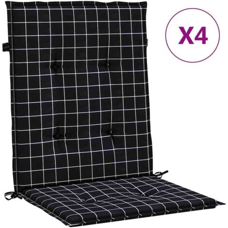 Coussins de chaise à dossier bas lot de 4 noir à carreaux tissu