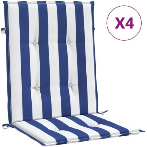 Coussins de chaise à dossier bas lot de 4 rayures bleu et blanc