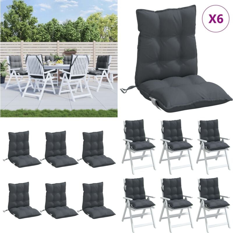 Coussins de chaise à dossier bas lot de 6 anthracite - Coussins De Chaise - Coussins Exterieurs - Cushions De Jardin - Décorations Intérieures