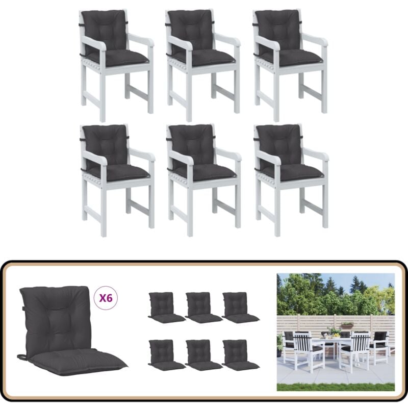 Coussins de chaise à dossier bas lot de 6 anthracite mélangé - Coussin De Chaise - Coussin Exterieur - Coussin Jardin - Coussin Confortable - Coussin