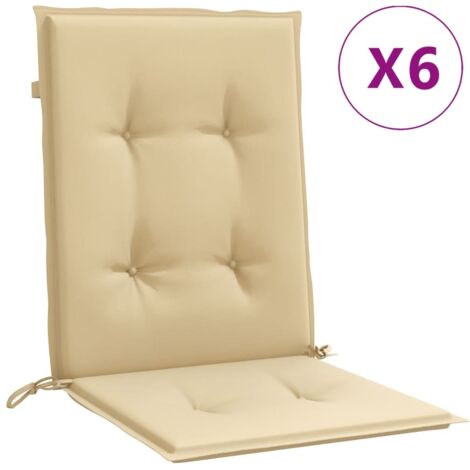 Coussins de chaise à dossier bas lot de 6 beige mélangé tissu