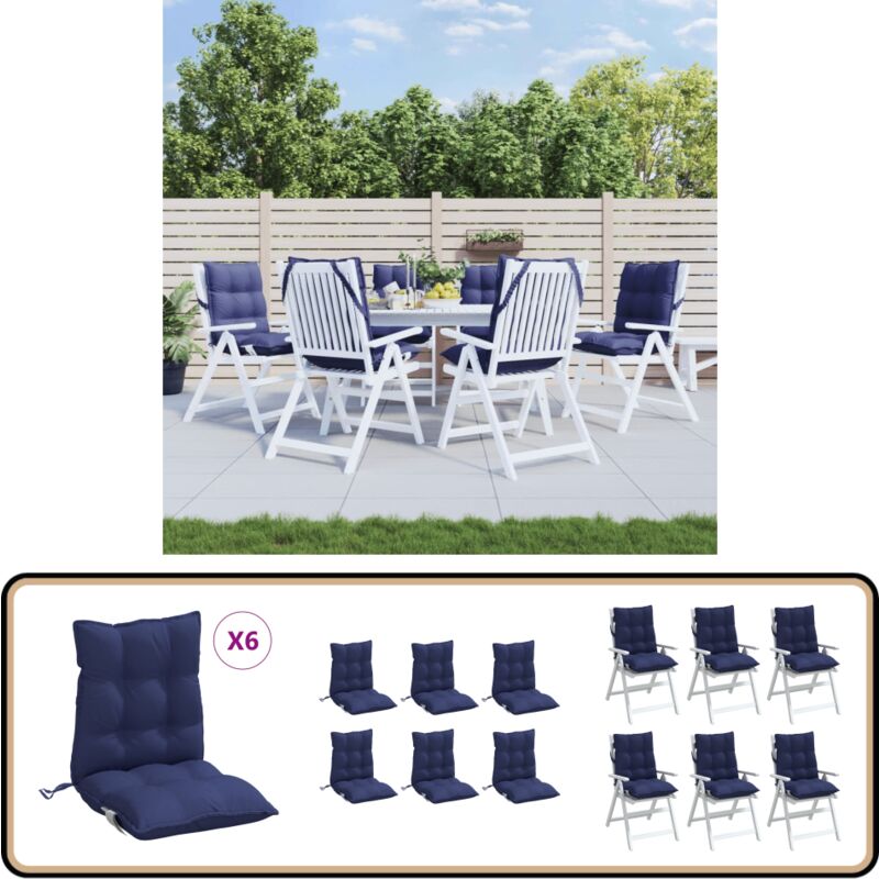 Coussins de chaise à dossier bas lot de 6 bleu marine - Coussins De Chaise - Coussins Exterieurs - Coussins Décoratifs - Cushions Patio - Cushions