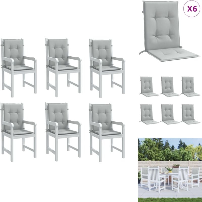 Coussins de chaise à dossier bas lot de 6 gris clair mélangé - Coussin Chaise - Coussin Exterieur - Coussin Jardin - Coussin Salon - Coussin