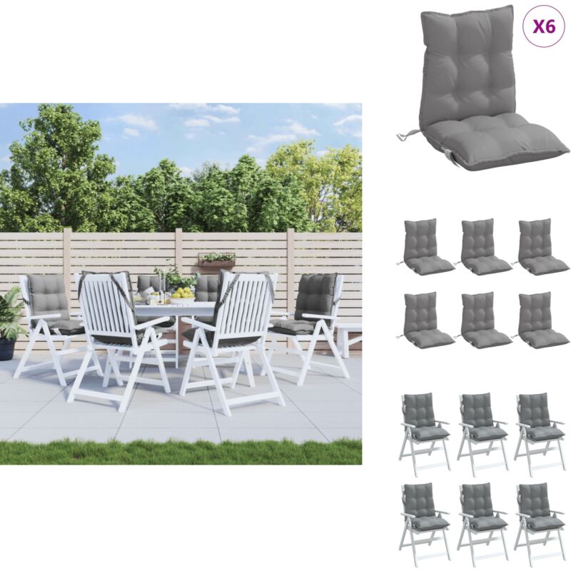 Coussins de chaise à dossier bas lot de 6 gris tissu oxford - Coussins De Chaise - Coussins Exterieurs - Coussins Jardin - Tissus Oxford