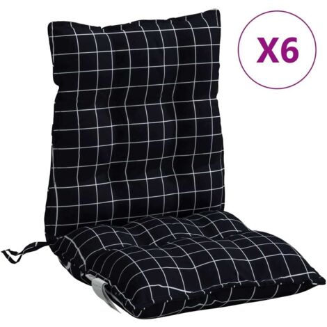 Coussins de chaise à dossier bas lot de 6 motif à carreaux noir