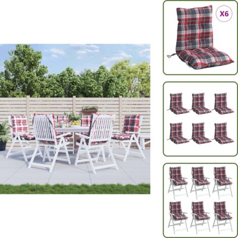 Coussins de chaise à dossier bas lot de 6 motif carreaux rouge - Coussins De Chaise - Coussins Exterieurs - Cushions De Jardin - Décorations Intérieures - Accessoires De Salon