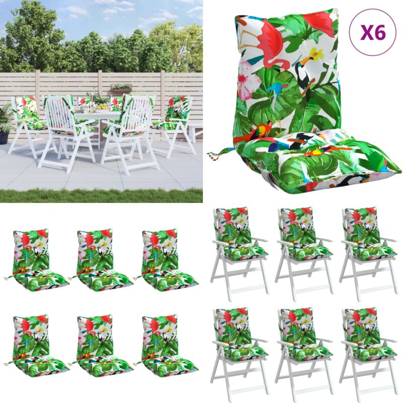 Coussins de chaise à dossier bas lot de 6 multicolore - Coussins De Chaise - Coussins Exterieurs - Coussins Décoratifs - Tissus Oxford - Rembourrage