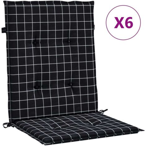 Coussins de chaise à dossier bas lot de 6 noir à carreaux tissu