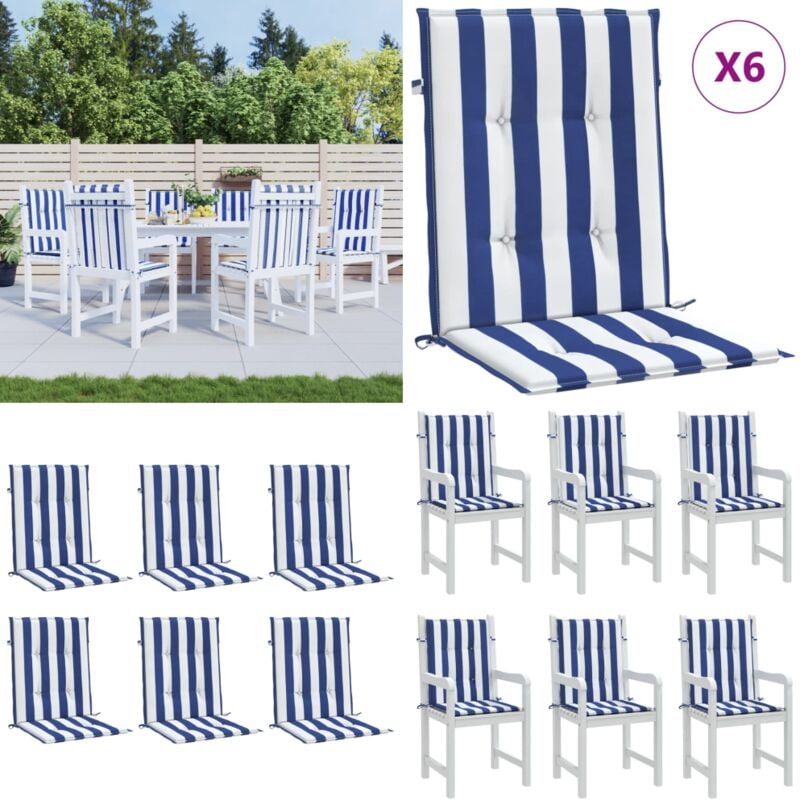 Coussins de chaise à dossier bas lot de 6 rayures bleu et blanc - Coussins De Chaise - Coussin Exterieur - Coussin Décoratif - Cushions Patio