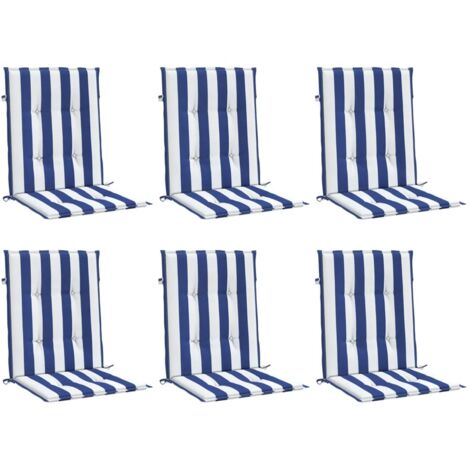 Coussins de chaise à dossier bas lot de 6 rayures bleu et blanc vidaXL