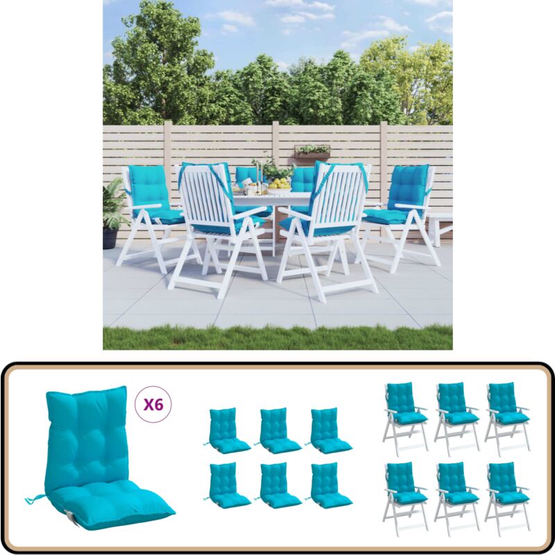 Vidaxl - Coussins de chaise à dossier bas lot de 6 turquoise - Coussin De Chaise - Coussin Exterieur - Coussin Patio - Coussin Confortable - Coussin