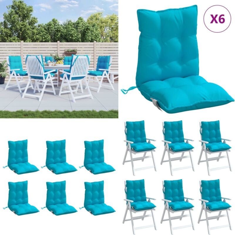 Coussins de chaise à dossier bas lot de 6 turquoise - Coussin De Chaise - Coussin Exterieur - Coussin Patio - Coussin Confortable - Coussin Design