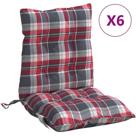 Coussins de chaise à dossier bas lot de 6，Coussins d'extérieur motif carreaux rouge CFW278644