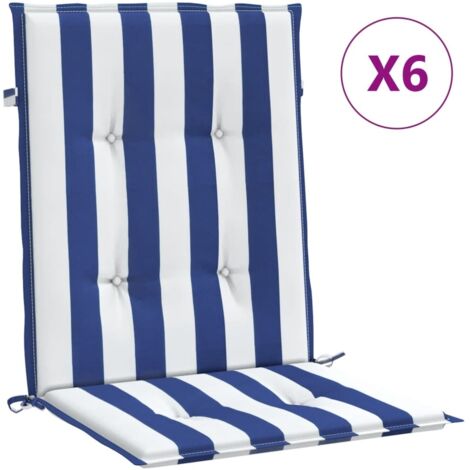 Coussins de chaise à dossier bas lot de 6，Coussins d'extérieur rayures bleu et blanc CFW954279