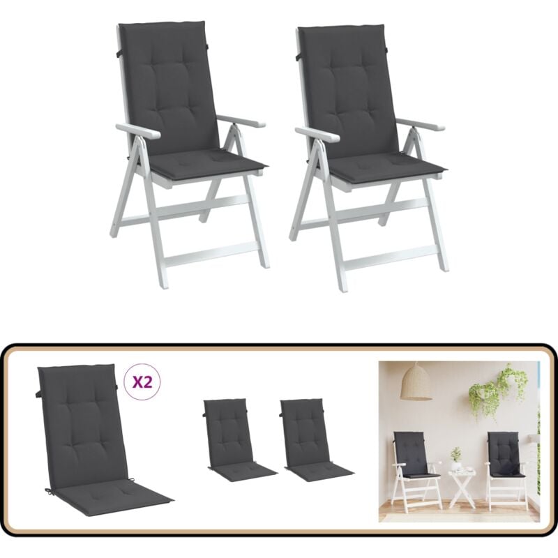 Coussins de chaise à dossier haut lot de 2 anthracite mélangé - Coussin Chaise - Coussin Exterieur - Coussin Jardin - Coussin Design - Coussin