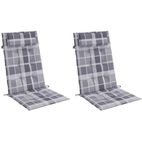 Coussins de chaise à dossier haut lot de 2 carreaux gris vidaXL