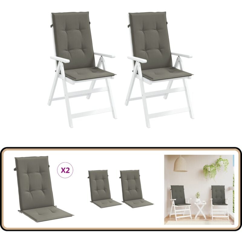Coussins de chaise à dossier haut lot de 2 gris foncé mélangé - Coussin Chaise - Coussin Exterieur - Coussin Jardin - Coussin Design - Coussin