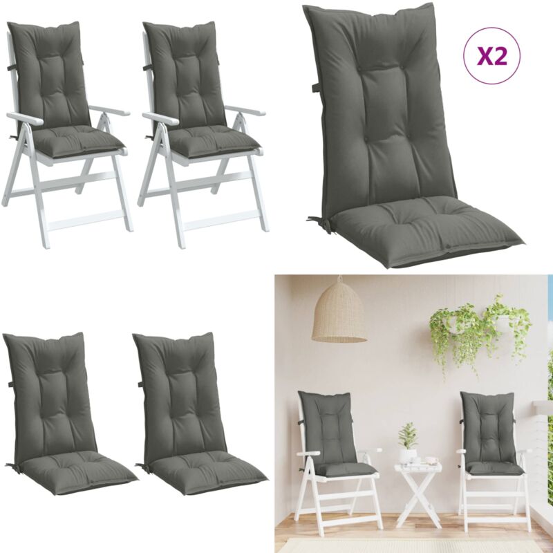 Coussins de chaise à dossier haut lot de 2 gris foncé mélangé - Coussin Chaise - Coussin Exterieur - Coussin Jardin - Coussin Design - Coussin