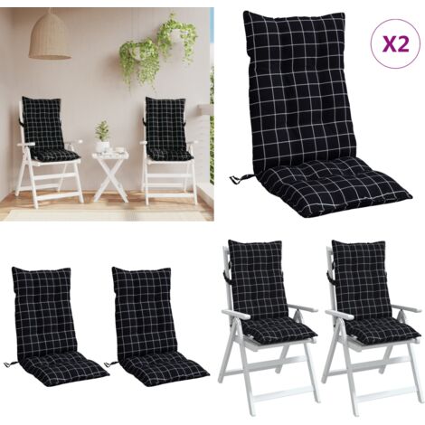 Coussins de chaise à dossier haut lot de 2 motif carreaux noir - Coussins De Chaise - Coussins Exterieurs - Coussins Décoratifs - Cushions Patio - Cushions Jardin - Home & Living